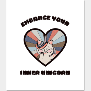 Embrace your inner unicorn - a cute kawaii caticorn Posters and Art